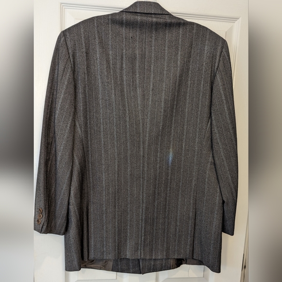 Fodera Bemberg gray striped double breasted wool Lana suit jacket blazer size 52 - Picture 2 of 14